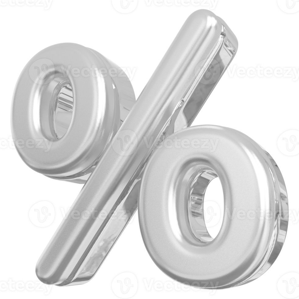 Silver percent symbol icon 3d render png