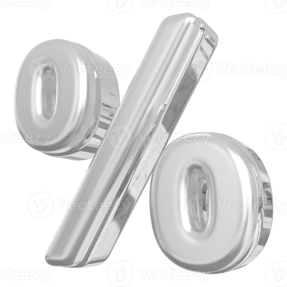Silver percent symbol icon 3d render png