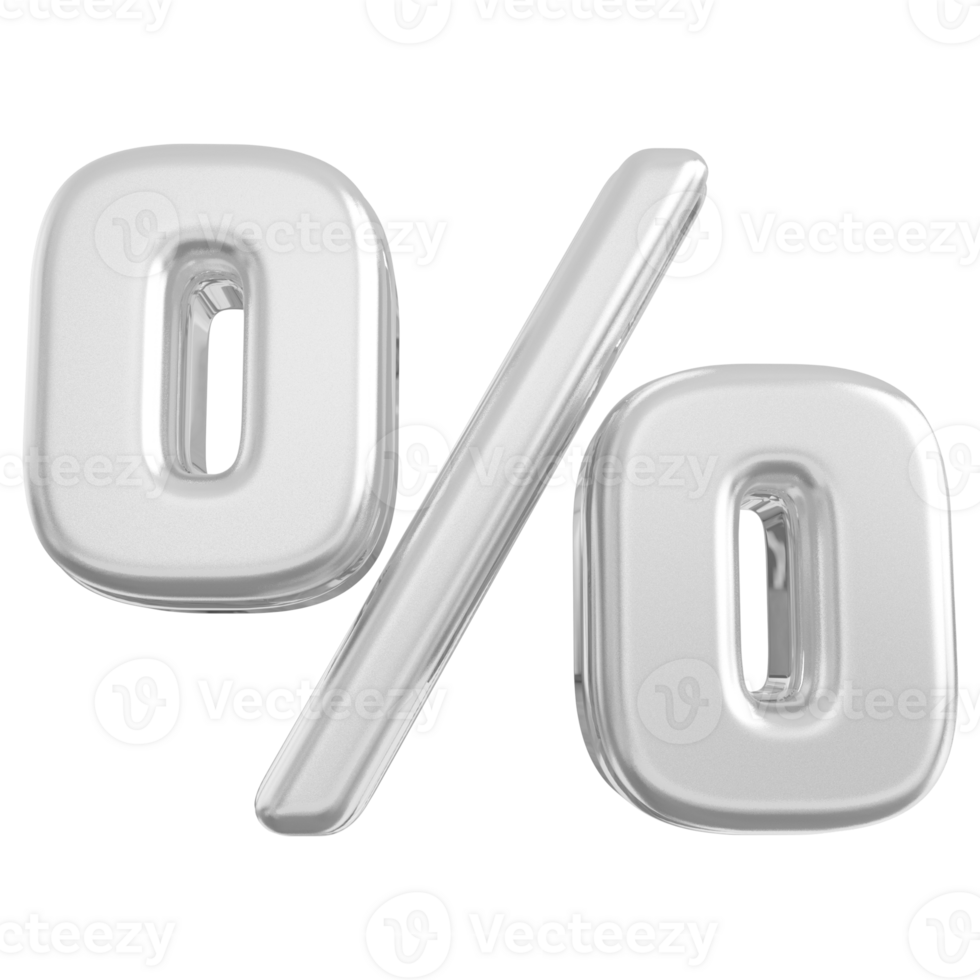 Silver percent symbol icon 3d render png