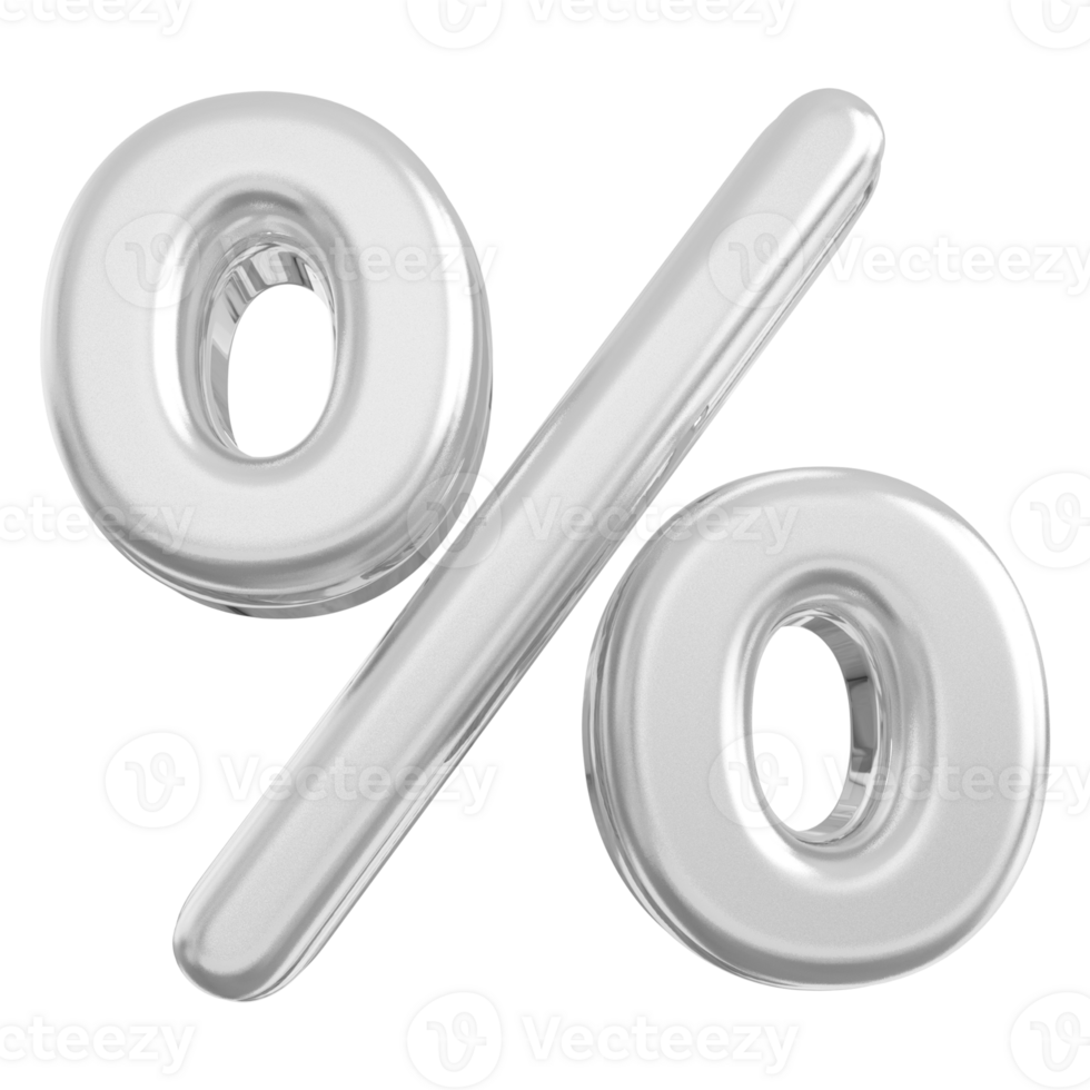 Silver percent symbol icon 3d render png