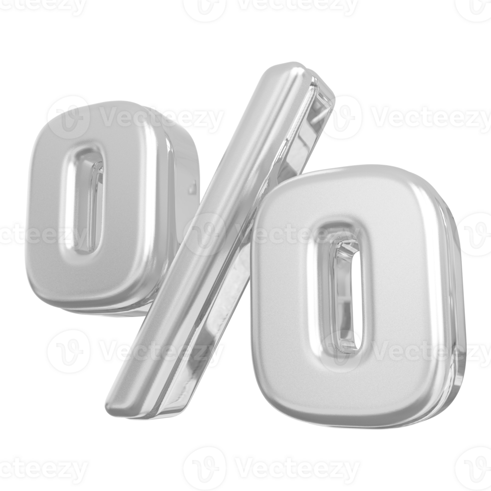 Silver percent symbol icon 3d render png