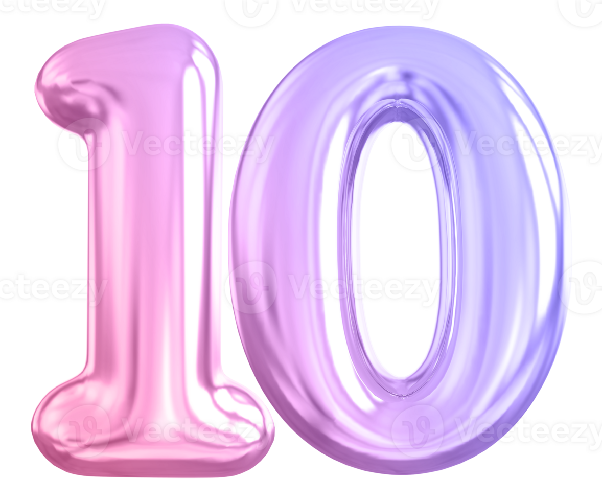 10 number gradient 3d render png