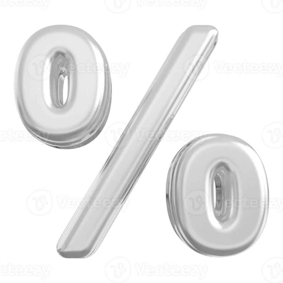 Silver percent symbol icon 3d render png
