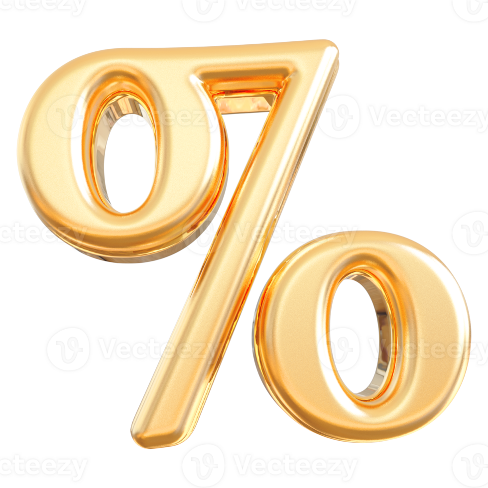 Gold percent symbol icon 3d render png