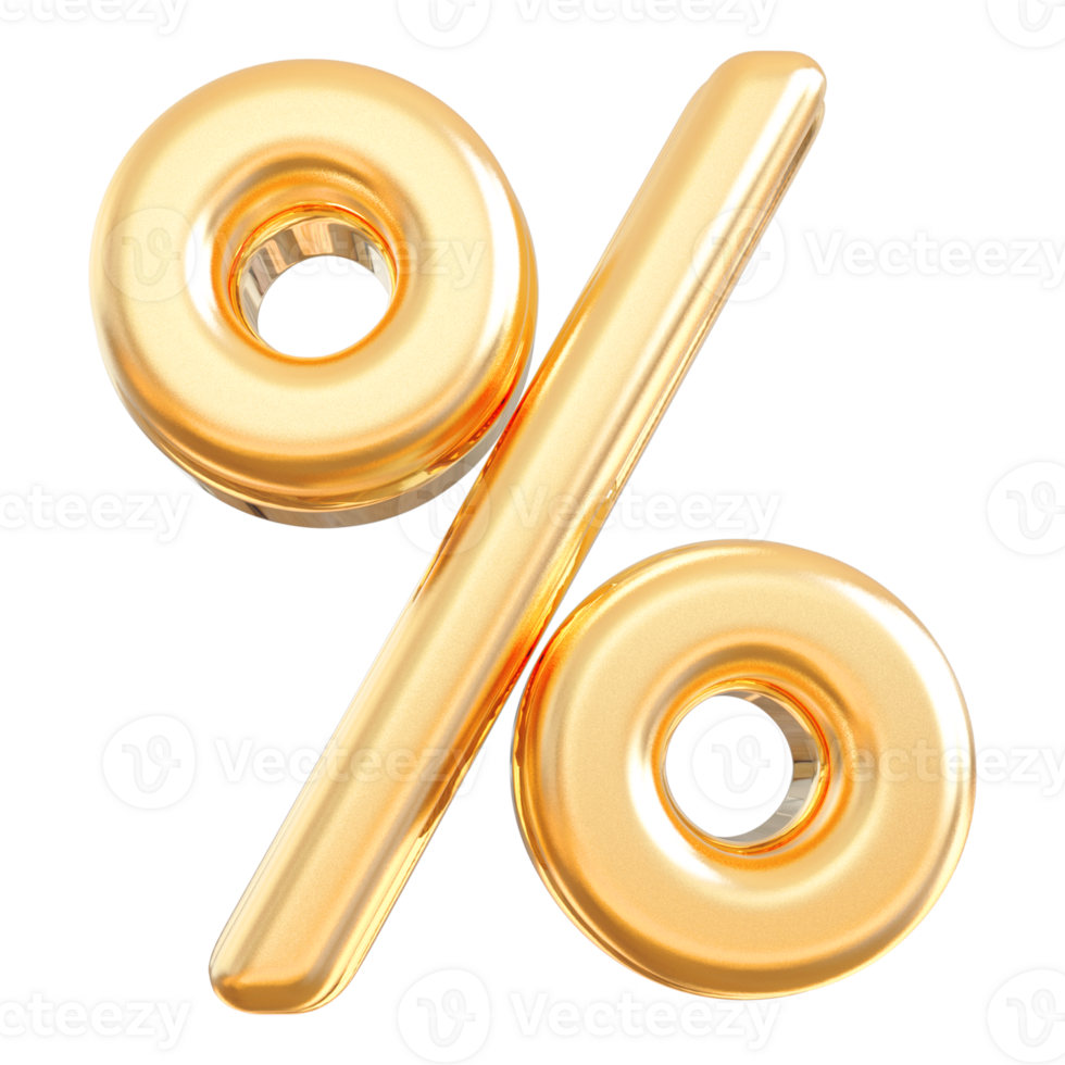 Gold percent symbol icon 3d render png