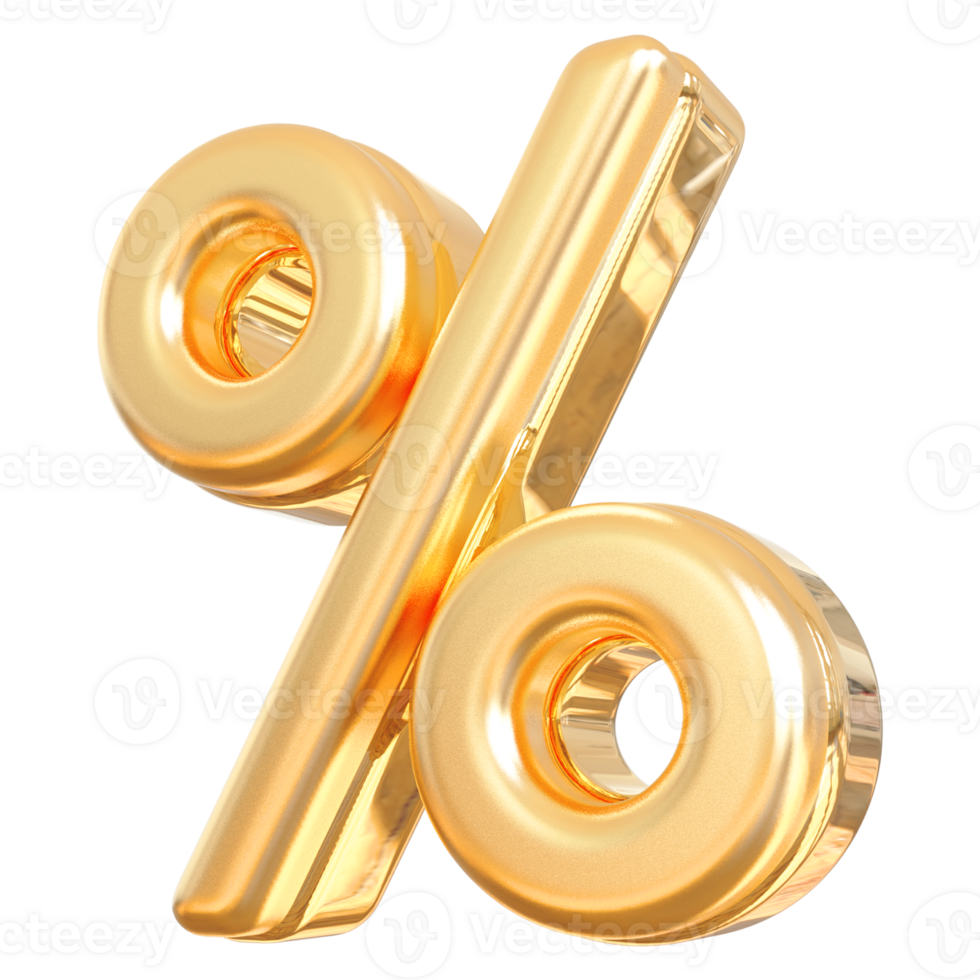 Gold percent symbol icon 3d render png