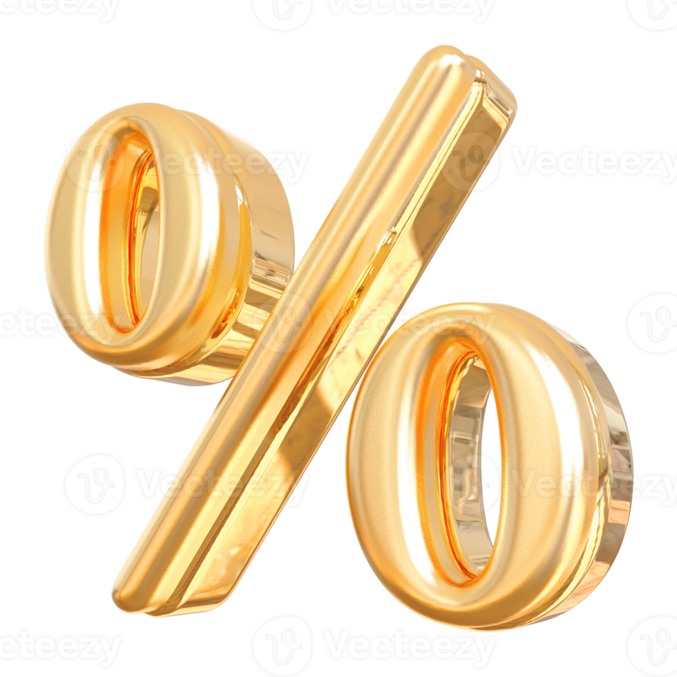 Gold percent symbol icon 3d render png