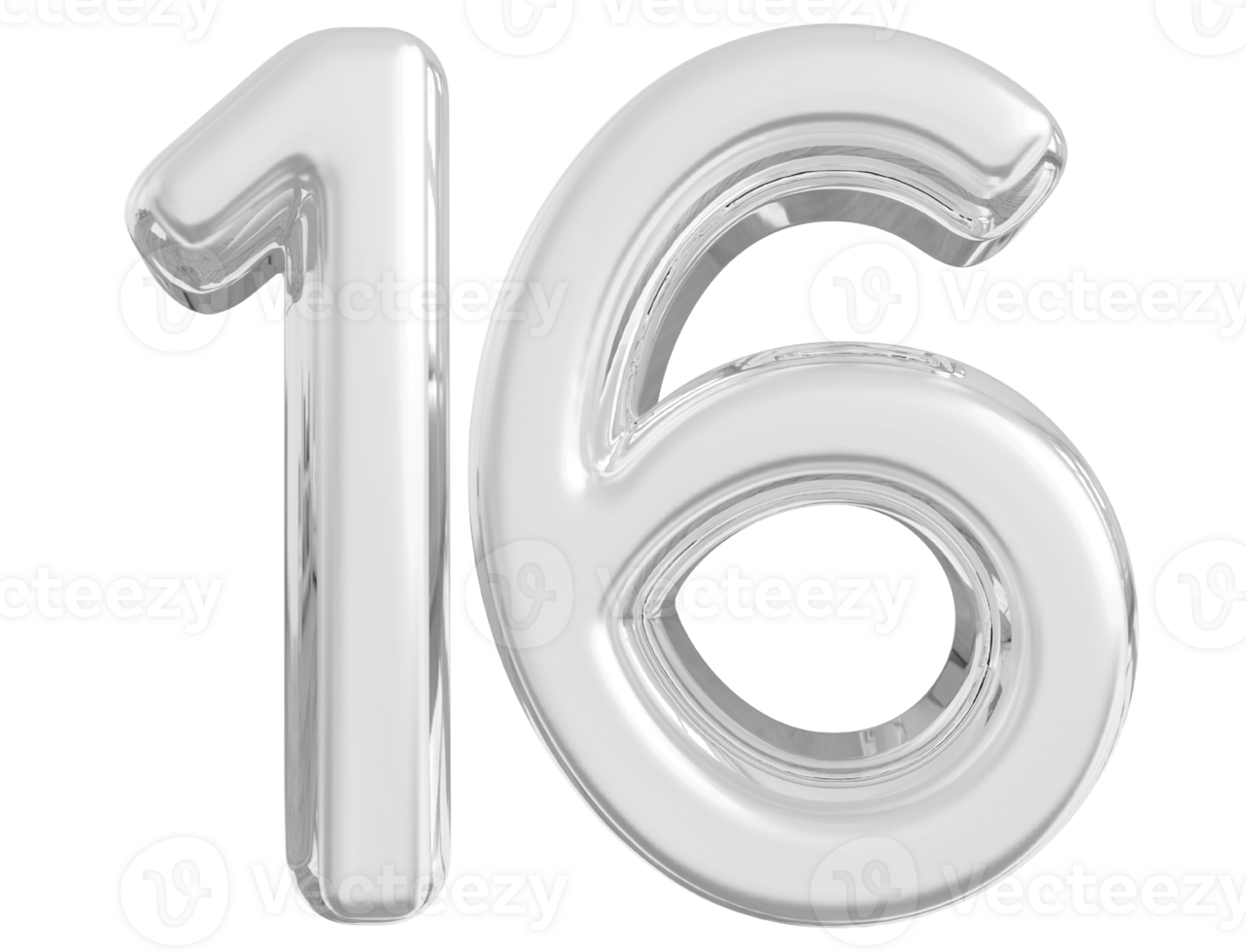 Silver 3d Number 16 png