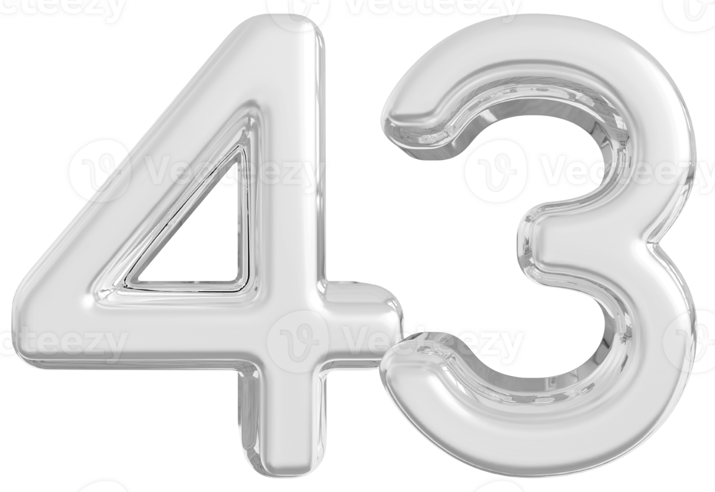 Silver 3d Number 43 png