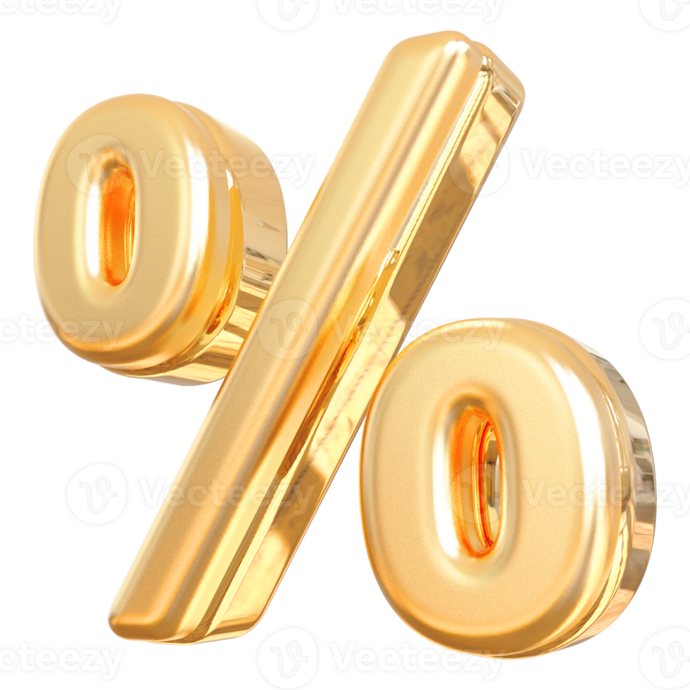 Gold percent symbol icon 3d render png