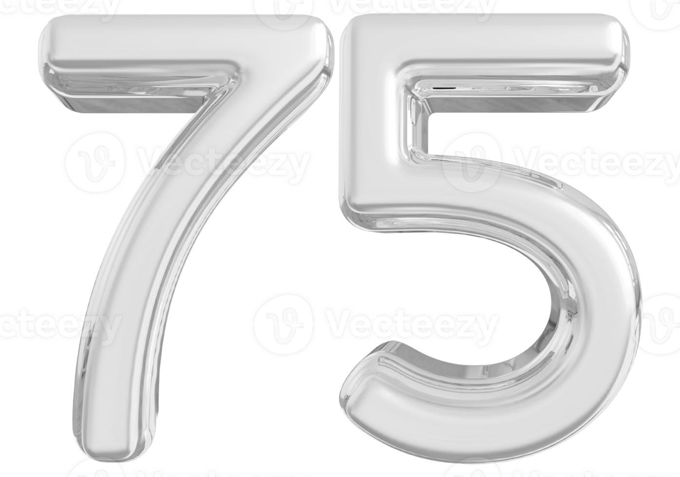 Silver 3d Number 75 png