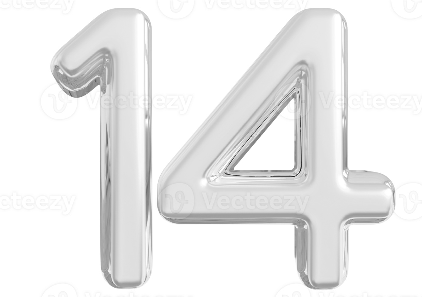 Silver 3d Number 14 png