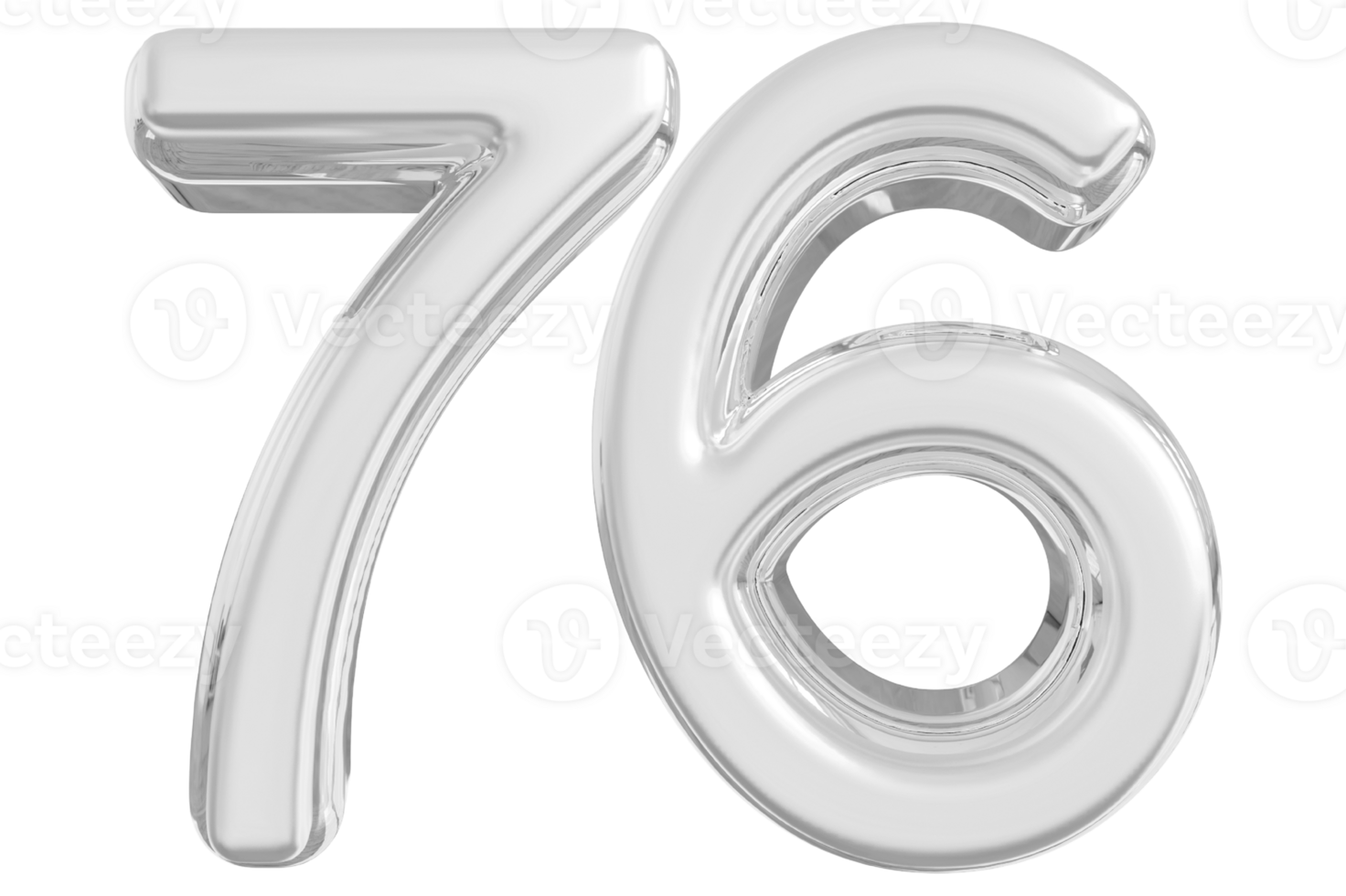 Silver 3d Number 76 png