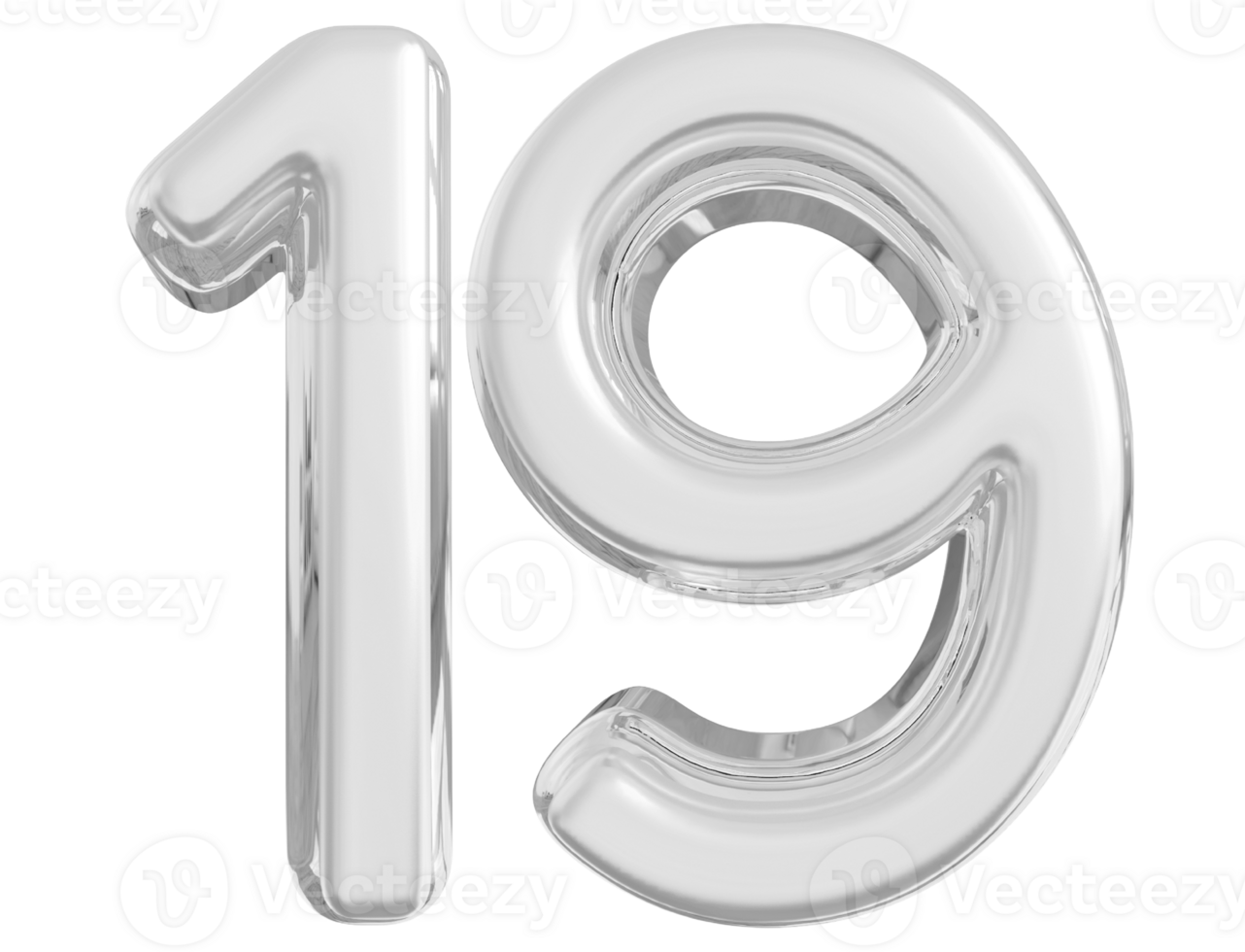 Silver 3d Number 19 png