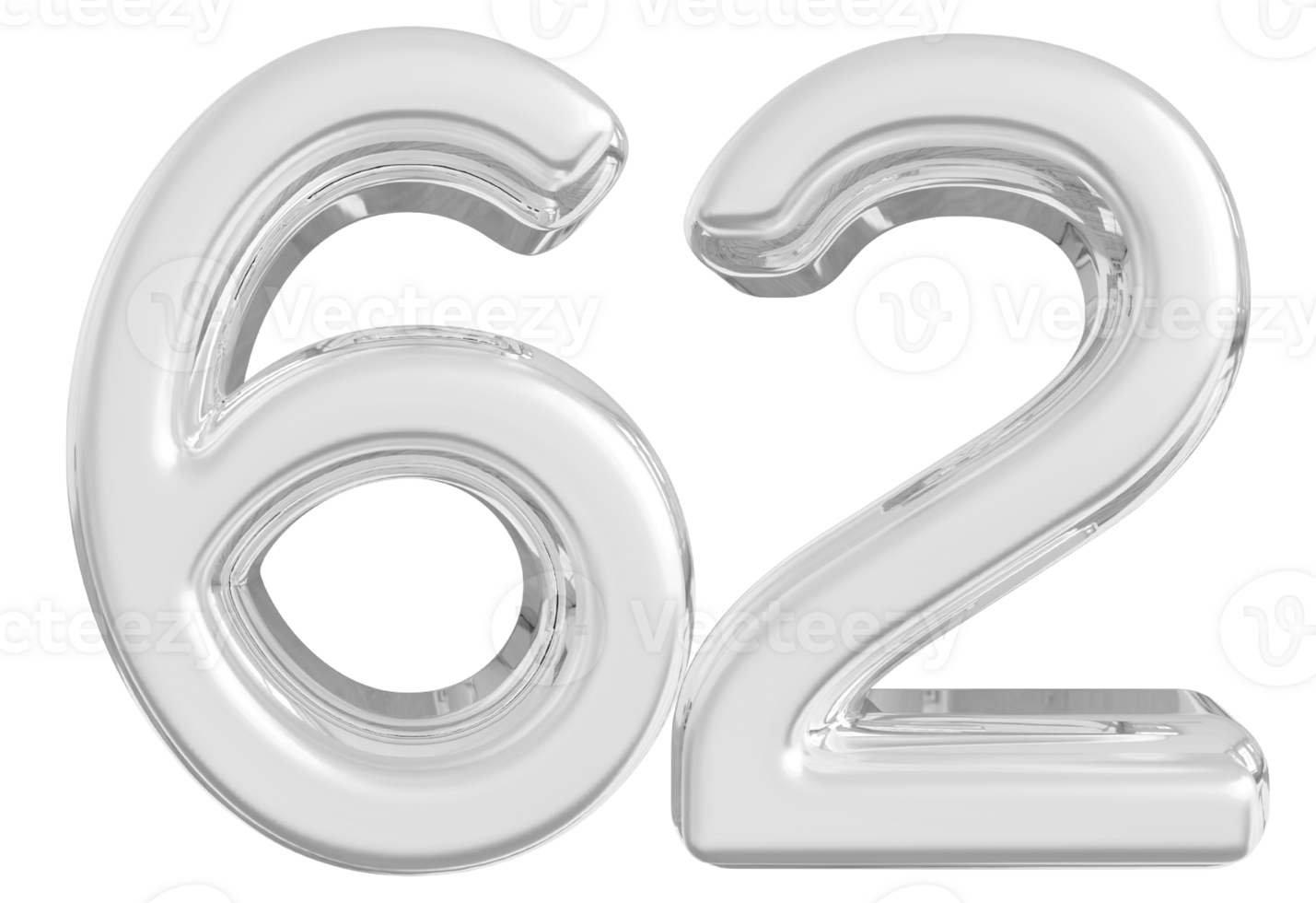 Silver 3d Number 62 png