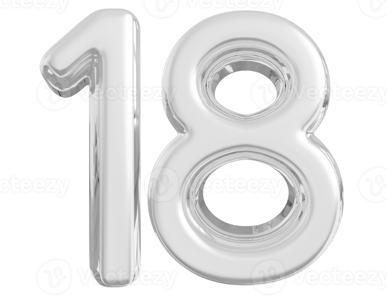 Silver 3d Number 18 png