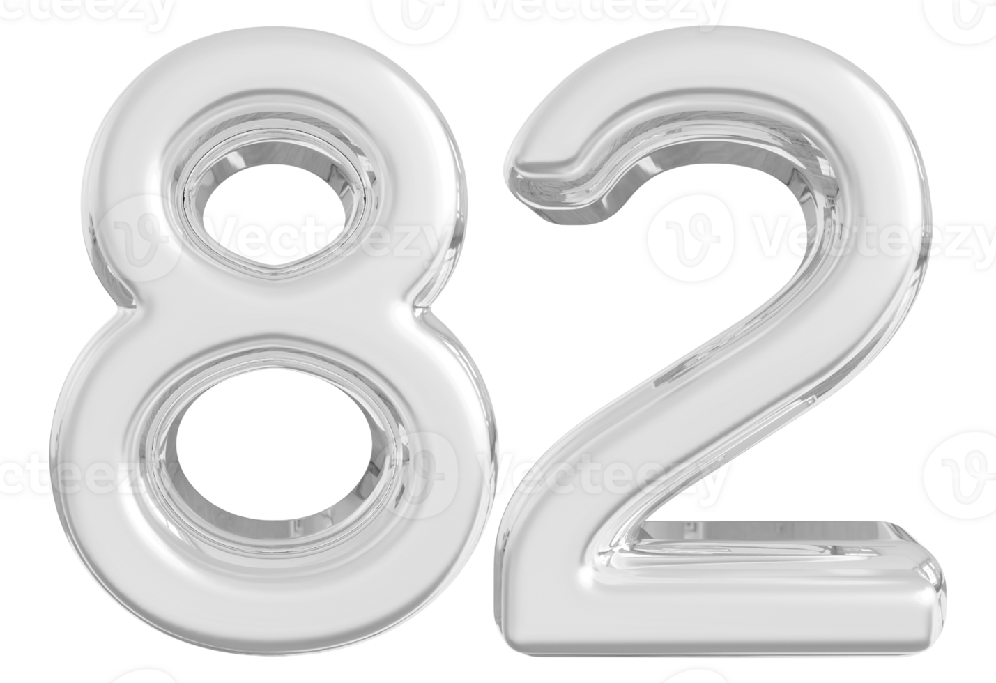 Silver 3d Number 82 png