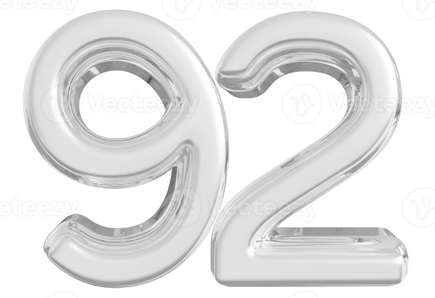 Silver 3d Number 92 png