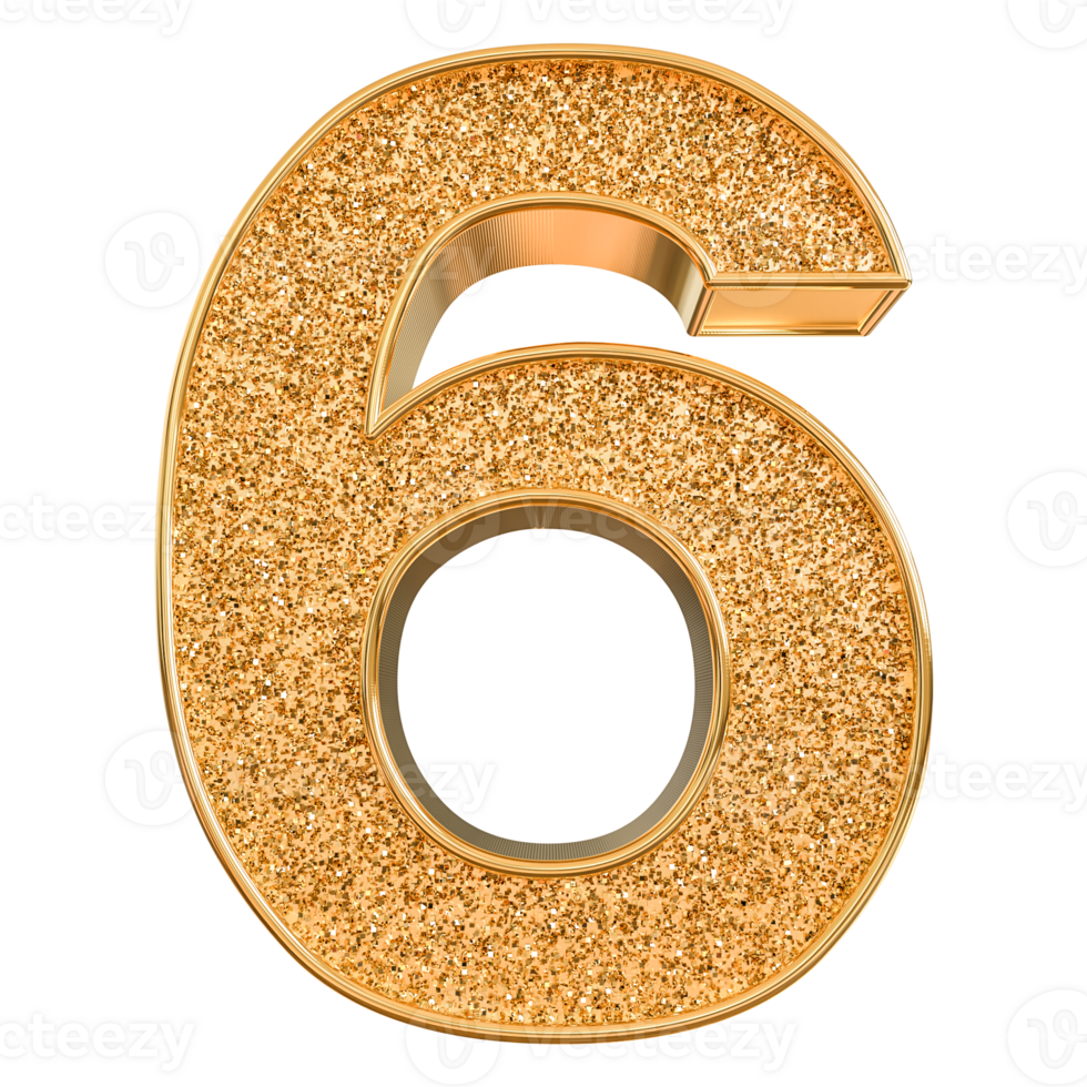 Gold 3d Number 6 png