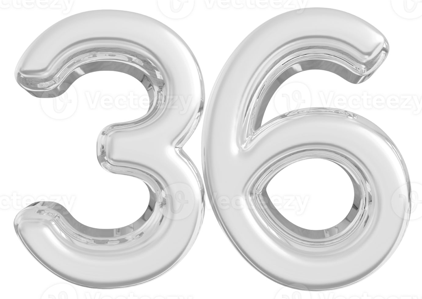Silver 3d Number 36 png