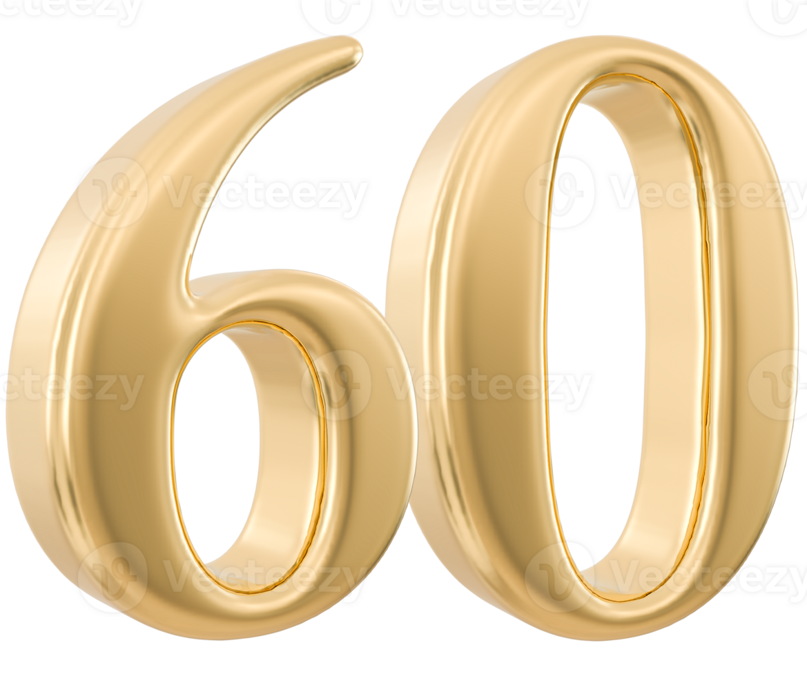 Gold 3d Number 60 png