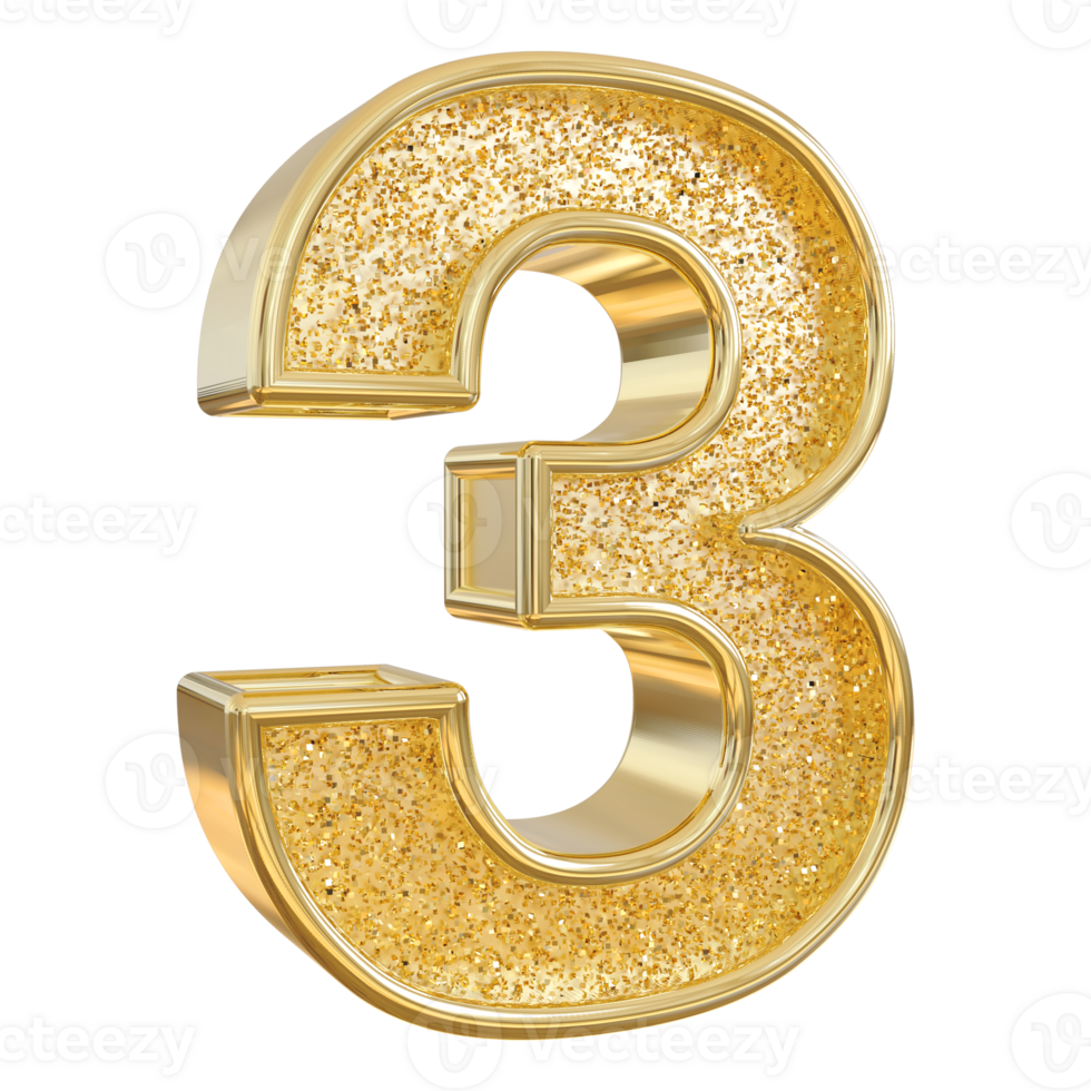 Gold 3d Number 3 png