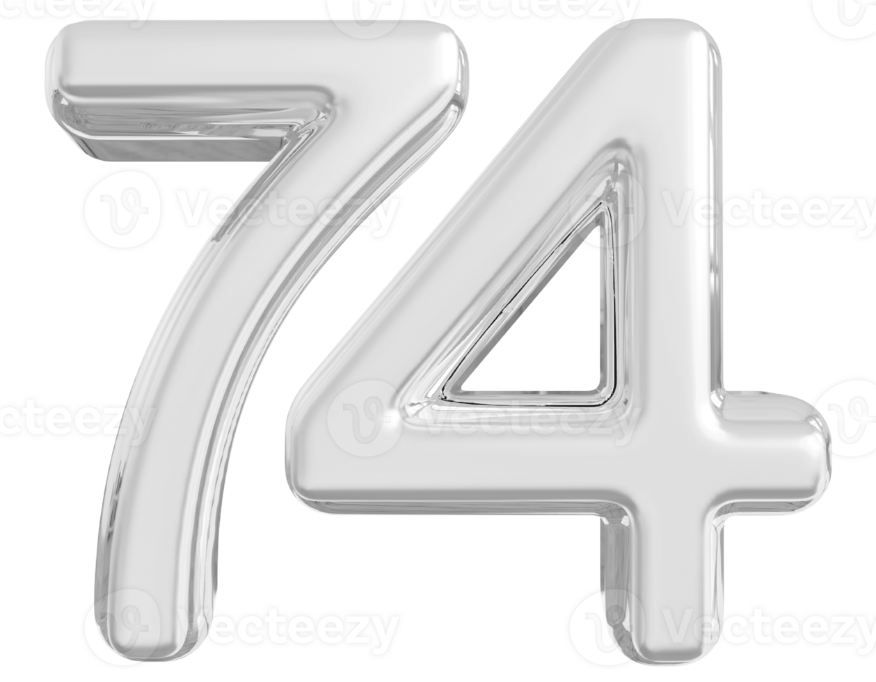 Silver 3d Number 74 png