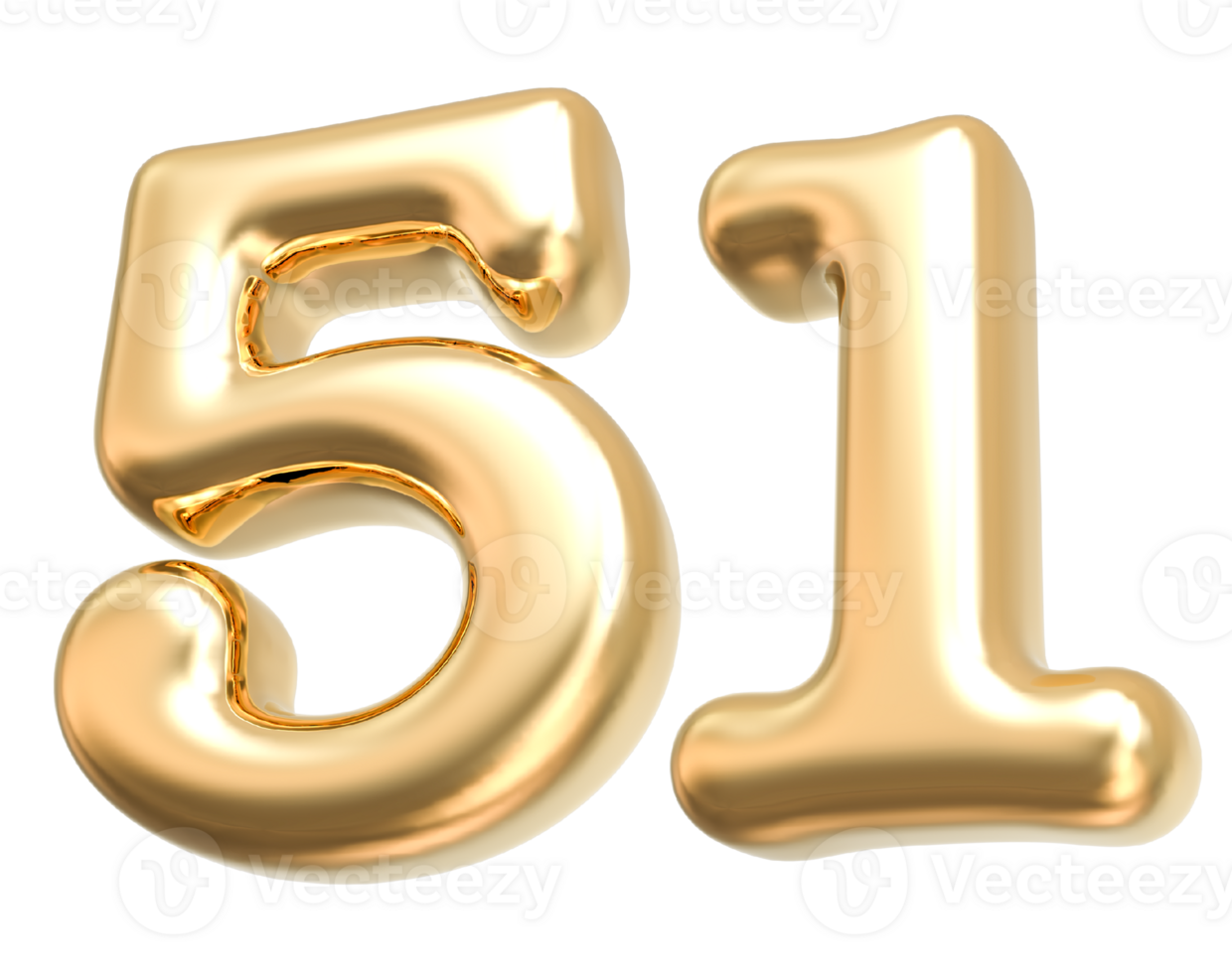 Gold 3d Number 51 png