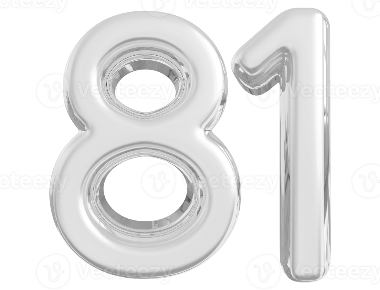Silver 3d Number 81 png