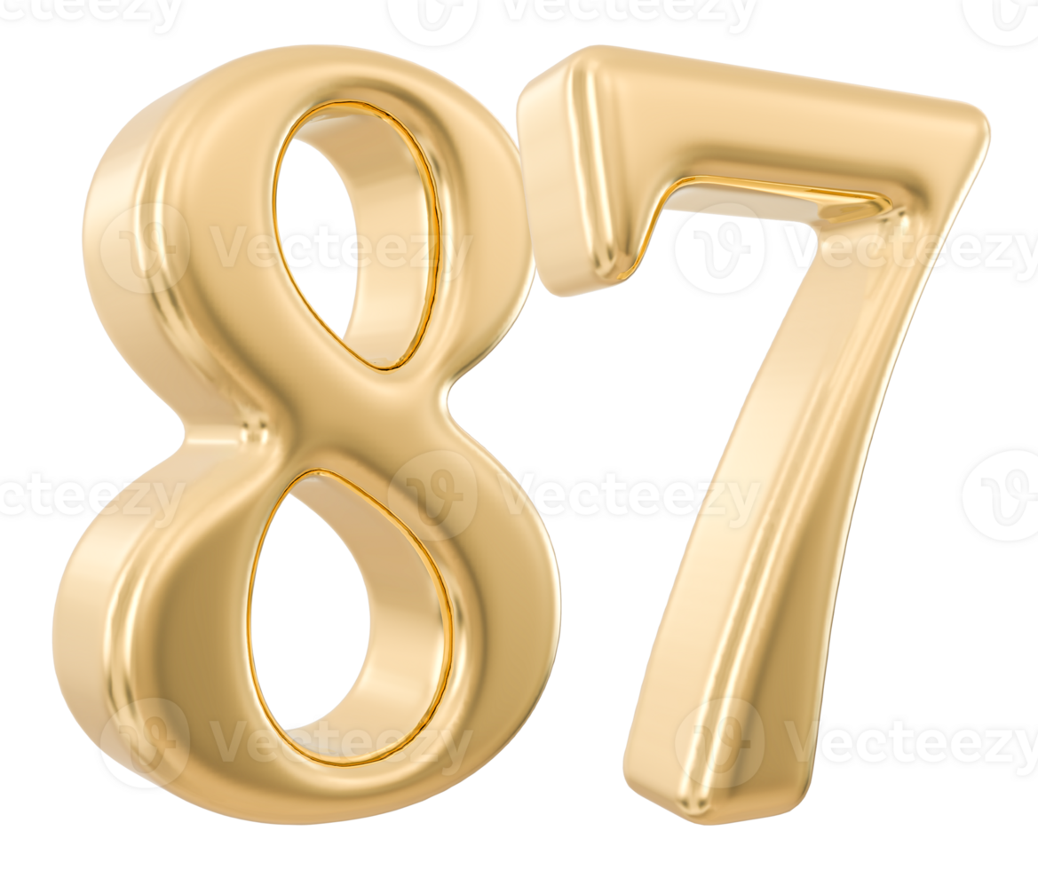 Gold 3d Number 87 png