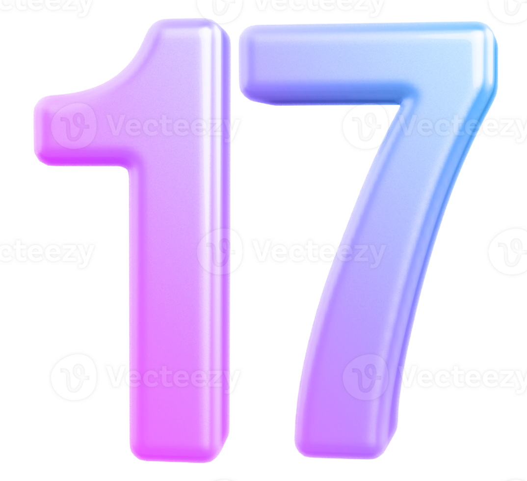 3d number 17 gradient png