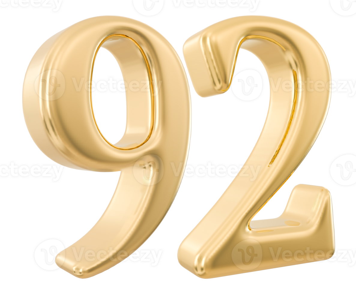 Gold 3d Number 92 png