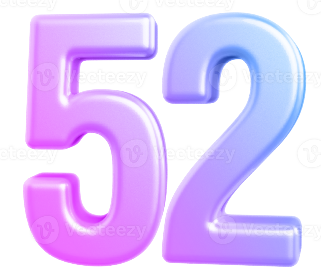 3d number 52 gradient png