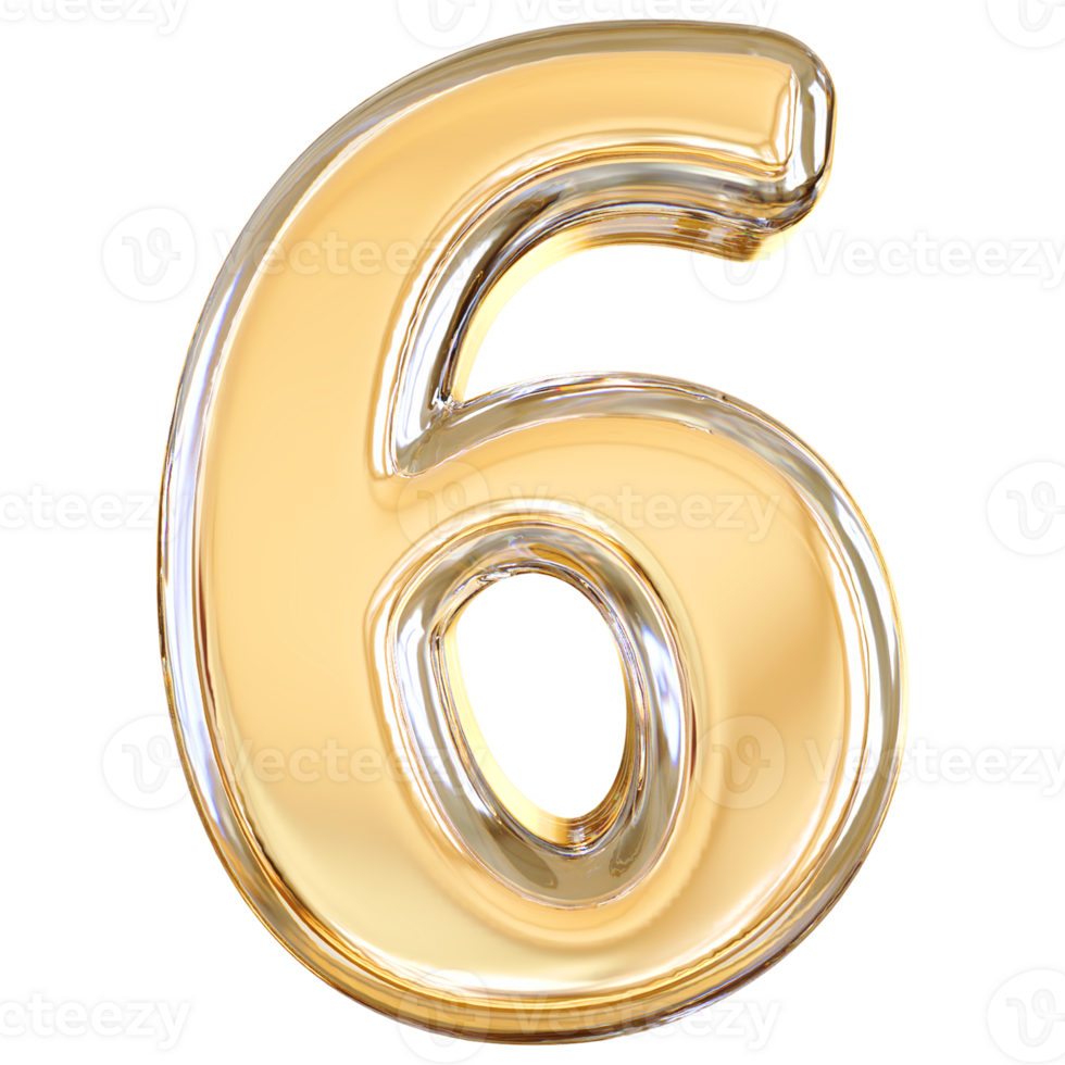 Gold 3d Number 6 png