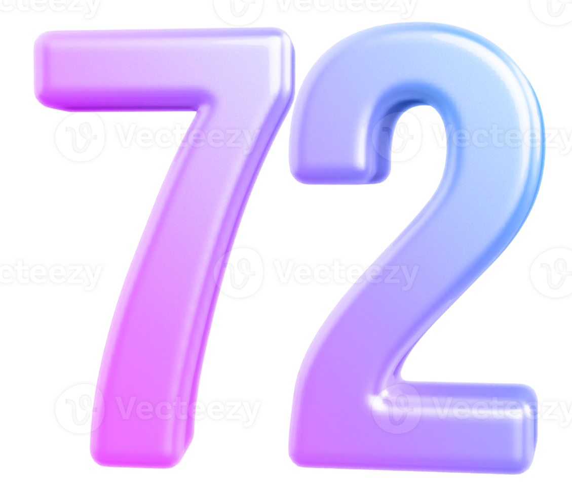 3d number 72 gradient png