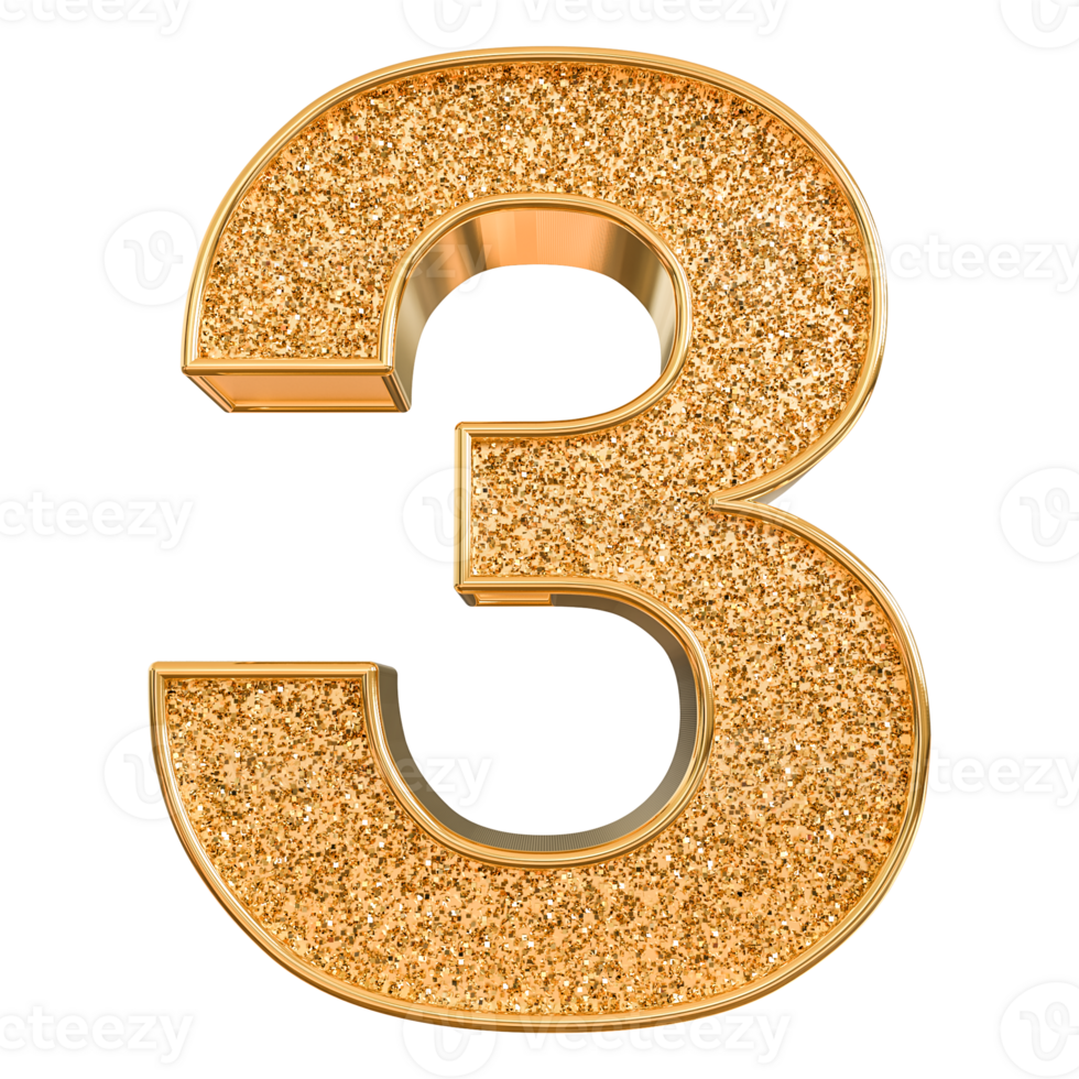 Gold 3d Number 3 png