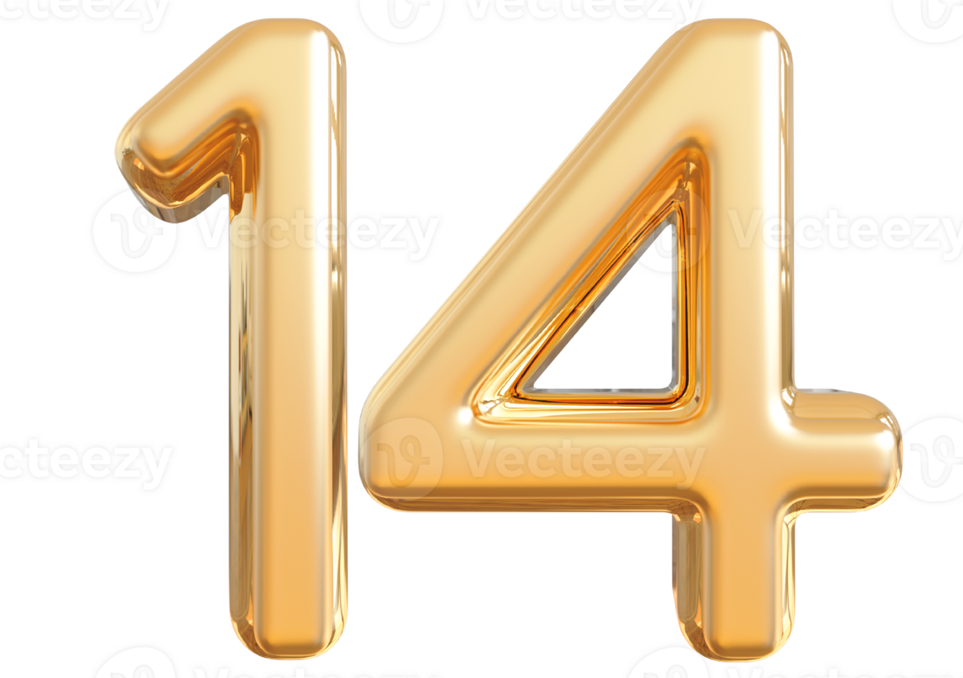 Gold 3d Number 14 png