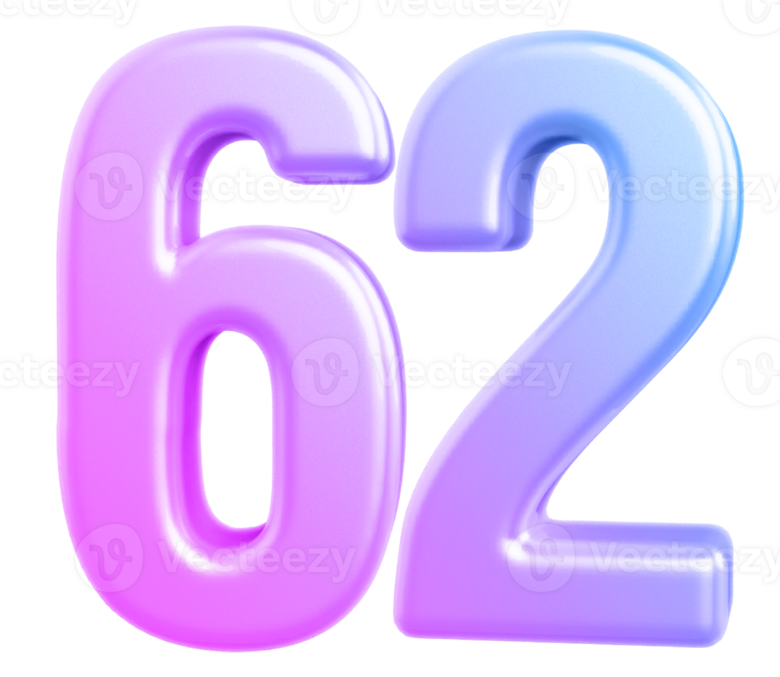 3d number 62 gradient png