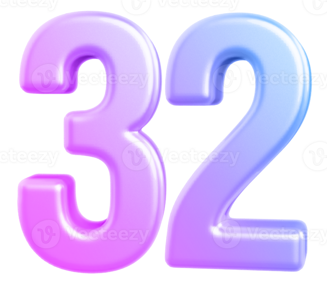 3d number 32 gradient png