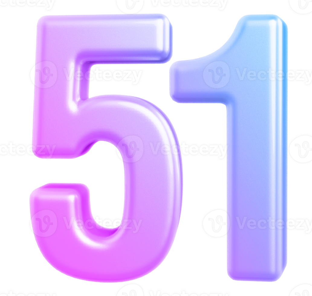 3d number 51 gradient png