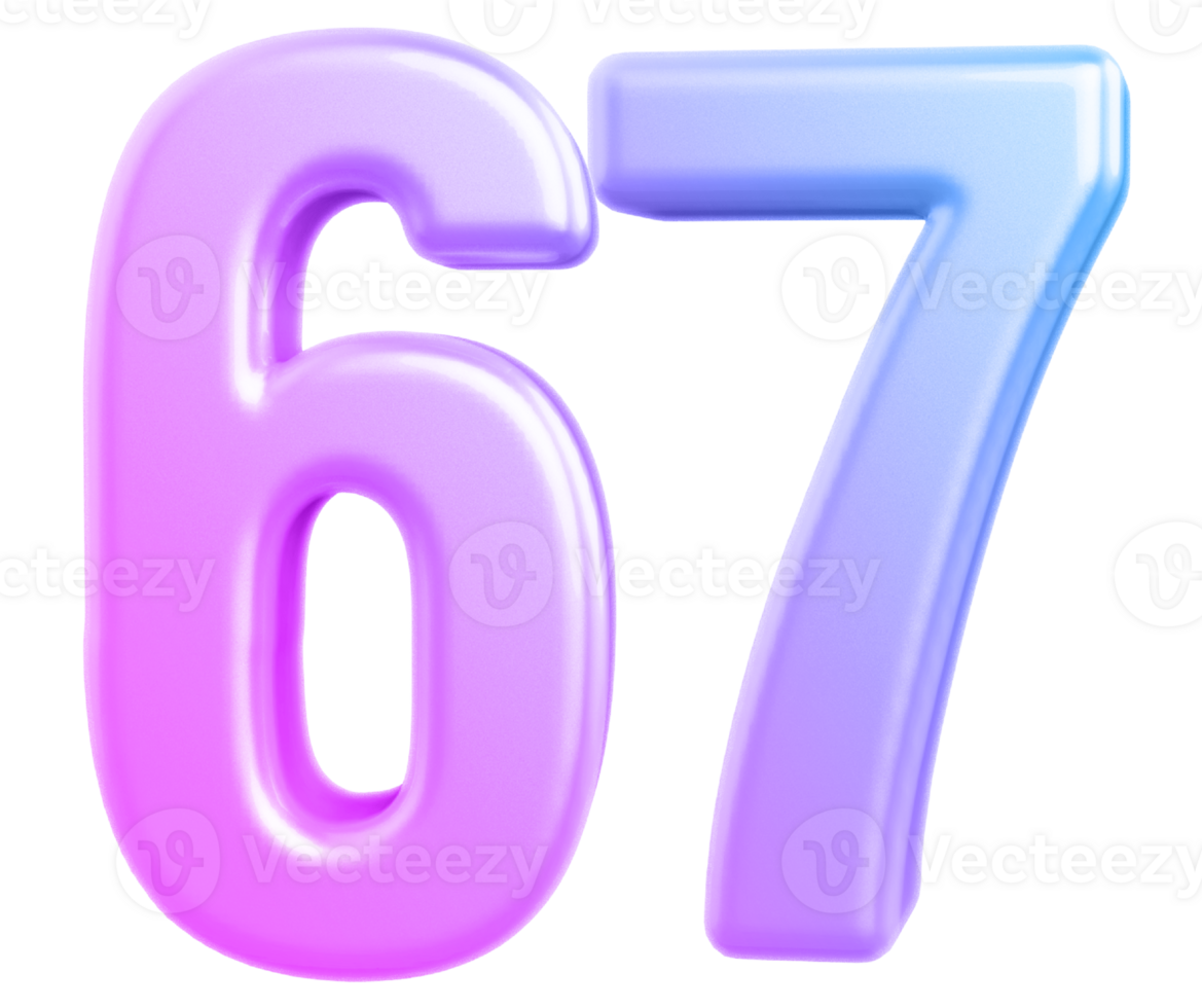 3d number 67 gradient png