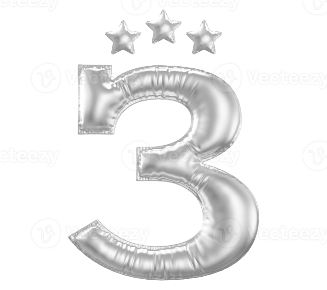 3 Anniversary number silver balloon png
