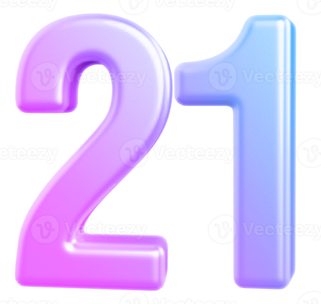 3d number 21 gradient png