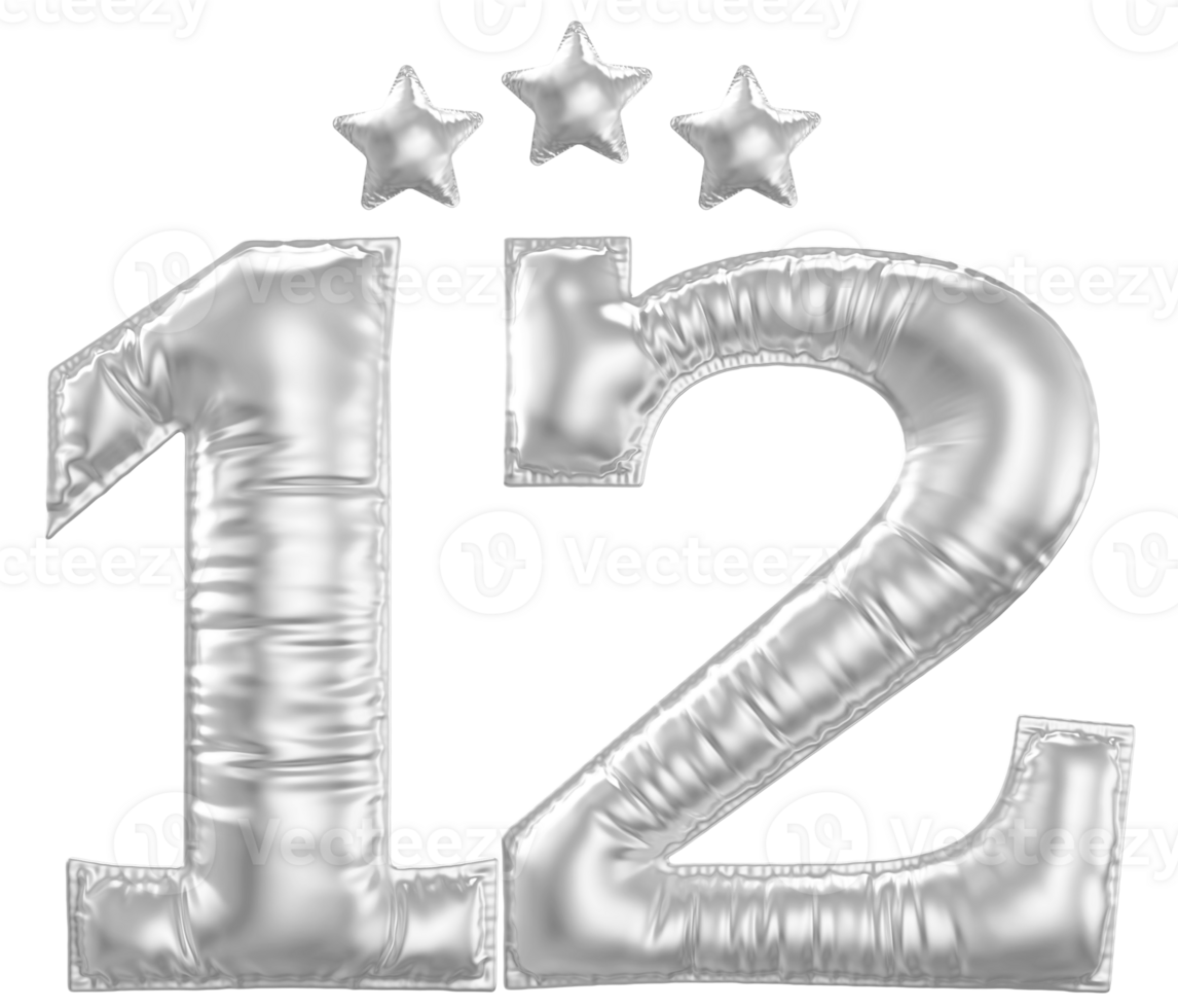 12 Anniversary number silver balloon png