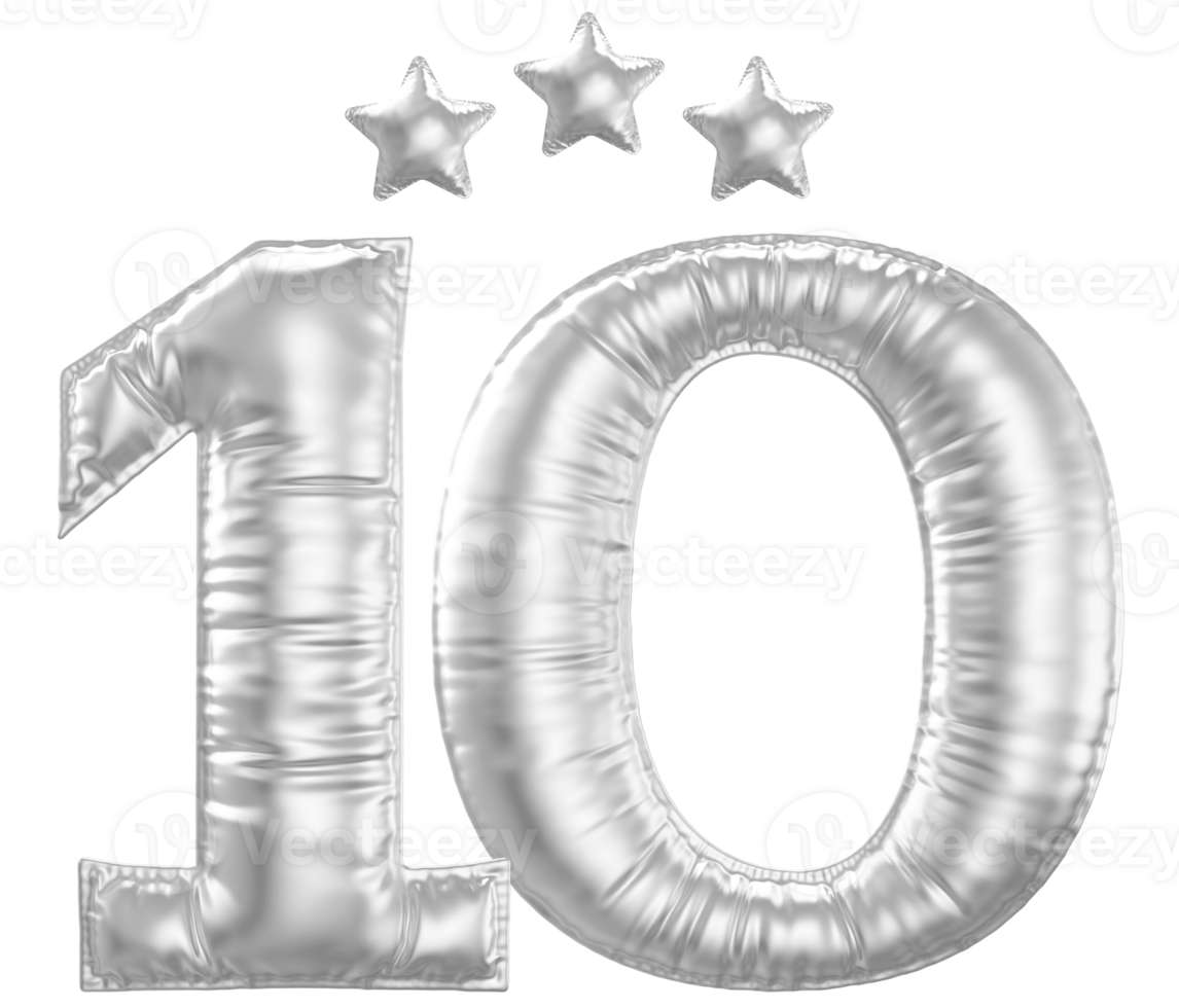 10 Anniversary number silver balloon png