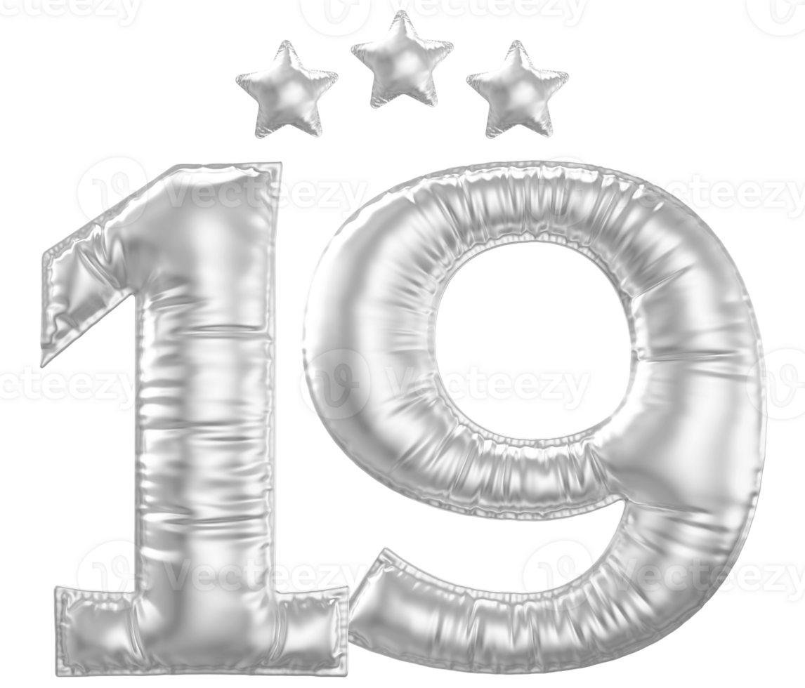 19 Anniversary number silver balloon png