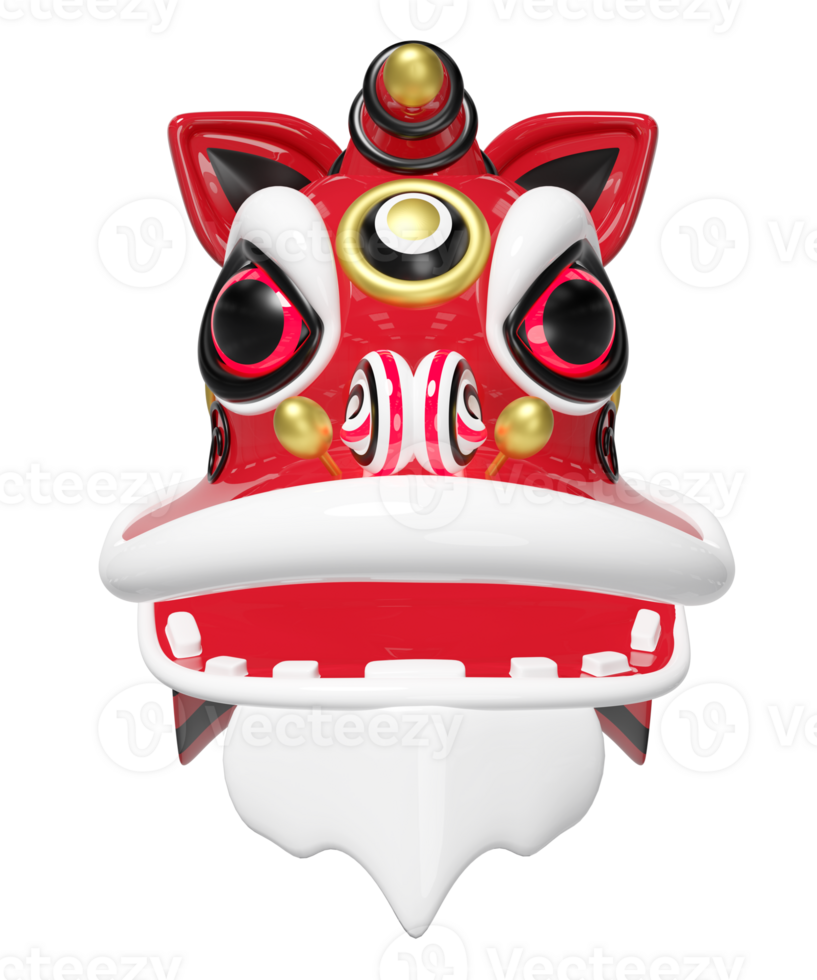 3d lion dance head for festive chinese new year holiday. 3d render illustration png