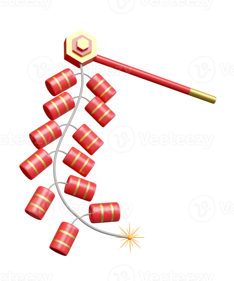 3d hanging firecrackers for festive chinese new year holiday. 3d render illustration png