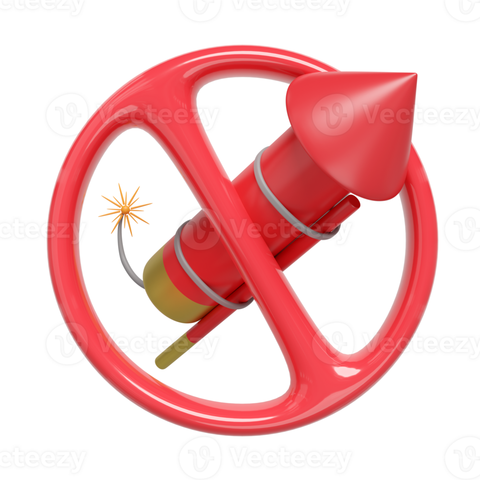 3d sign prohibiting lighting firework. 3d render illustration png