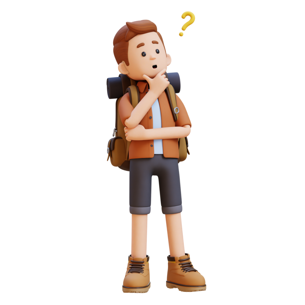 3D Traveller Character Confused and Thinking Pose png